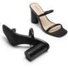 DREAM PAIRS Women’s Square Open Toe Block Heels Two Strap Slip On High Heeled Slides Sandals(Black)