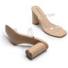 DREAM PAIRS Women’s Square Open Toe Block Heels Two Strap Slip On High Heeled Slides Sandals(Clear)