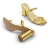 DREAM PAIRS Women’s Square Open Toe Block Heels Two Strap Slip On High Heeled Slides Sandals(Gold)