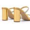 DREAM PAIRS Women’s Square Open Toe Block Heels Two Strap Slip On High Heeled Slides Sandals(Gold-rhinestone)