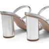 DREAM PAIRS Women’s Square Open Toe Block Heels Two Strap Slip On High Heeled Slides Sandals(Silver)