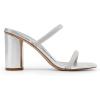 DREAM PAIRS Women’s Square Open Toe Block Heels Two Strap Slip On High Heeled Slides Sandals(Silver-rhinestone)