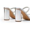 DREAM PAIRS Women’s Square Open Toe Block Heels Two Strap Slip On High Heeled Slides Sandals(Silver-rhinestone)