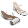 DREAM PAIRS Women’s Square Open Toe Block Heels Two Strap Slip On High Heeled Slides Sandals(White)