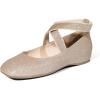 DREAM PAIRS Women’s Ballet Flats, Comfortable Slip-On Square Toe Dress Shoes with Elastic Ankle Straps(Gold-glitter)
