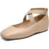 DREAM PAIRS Women’s Ballet Flats, Comfortable Slip-On Square Toe Dress Shoes with Elastic Ankle Straps(Nude-pu)
