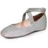 DREAM PAIRS Women’s Ballet Flats, Comfortable Slip-On Square Toe Dress Shoes with Elastic Ankle Straps(Silver-glitter)