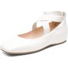 DREAM PAIRS Women’s Ballet Flats, Comfortable Slip-On Square Toe Dress Shoes with Elastic Ankle Straps(White-pu)