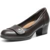 DREAM PAIRS Women’s Chunky Comfortable Closed Toe Low Block Heels Work Round Toe Dress Wedding Adjustable Slip On Pumps Shoes(Brown)