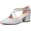 DREAM PAIRS Women’s Chunky Heels Dress Pumps Closed Pointed Toe Comfort Cross Strap Block Heel Shoes for Party Dance Wedding(Silver-glitter)