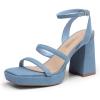 DREAM PAIRS Women’s Platform Strappy Heels Open Toe Ankle Strap Square Party Sandals Y2K Dress Shoes(Denim Blue)