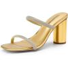 DREAM PAIRS Women’s Square Open Toe Block Heels Two Strap Slip On High Heeled Slides Sandals(Gold-rhinestone)