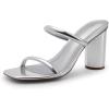 DREAM PAIRS Women’s Square Open Toe Block Heels Two Strap Slip On High Heeled Slides Sandals(Silver)