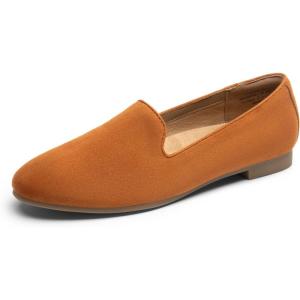 DREAM PAIRS Round Toe Flats for Women Dressy Comfortable, Slip-On Dress Business Casual Office Work Shoes for Women(Brown-suede)