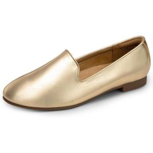 DREAM PAIRS Round Toe Flats for Women Dressy Comfortable, Slip-On Dress Business Casual Office Work Shoes for Women(Gold)