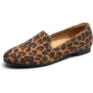 DREAM PAIRS Round Toe Flats for Women Dressy Comfortable, Slip-On Dress Business Casual Office Work Shoes for Women(Leopard-suede)