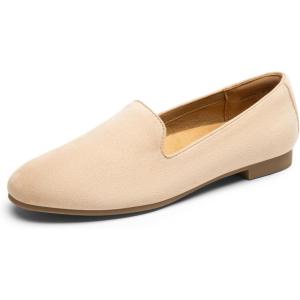 DREAM PAIRS Round Toe Flats for Women Dressy Comfortable, Slip-On Dress Business Casual Office Work Shoes for Women(Nude-suede)