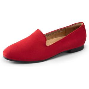 DREAM PAIRS Round Toe Flats for Women Dressy Comfortable, Slip-On Dress Business Casual Office Work Shoes for Women(Red)