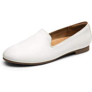 DREAM PAIRS Round Toe Flats for Women Dressy Comfortable, Slip-On Dress Business Casual Office Work Shoes for Women(White-pu)
