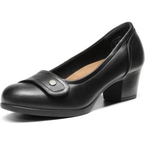 DREAM PAIRS Women’s Chunky Comfortable Closed Toe Low Block Heels Work Round Toe Dress Wedding Adjustable Slip On Pumps Shoes(Black)