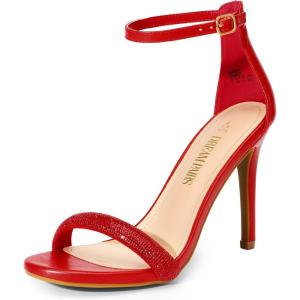 DREAM PAIRS Women’s High Heels Flower Ankle Strap Stilettos Round Open Toe Dressy Sexy Sandals(Red-rhinestone)