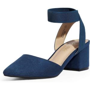 DREAM PAIRS Women’s Nicholes Low Block Heel Pumps(Navy/Suede)