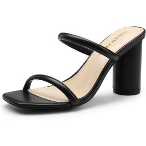 DREAM PAIRS Women’s Square Open Toe Block Heels Two Strap Slip On High Heeled Slides Sandals(Black)