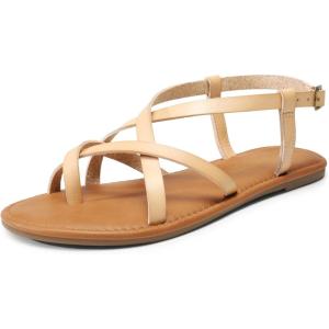 DREAM PAIRS Women’s Strappy Flat Sandals(Nude)