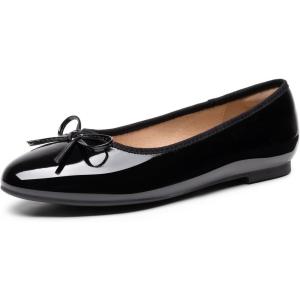 Dream Pairs Women’s Flats, Round Toe Ballet Flats, Comfortable Slip-on Dressy Business Casual Work Office Ballerina Flat Dress Shoes(Black-pat)