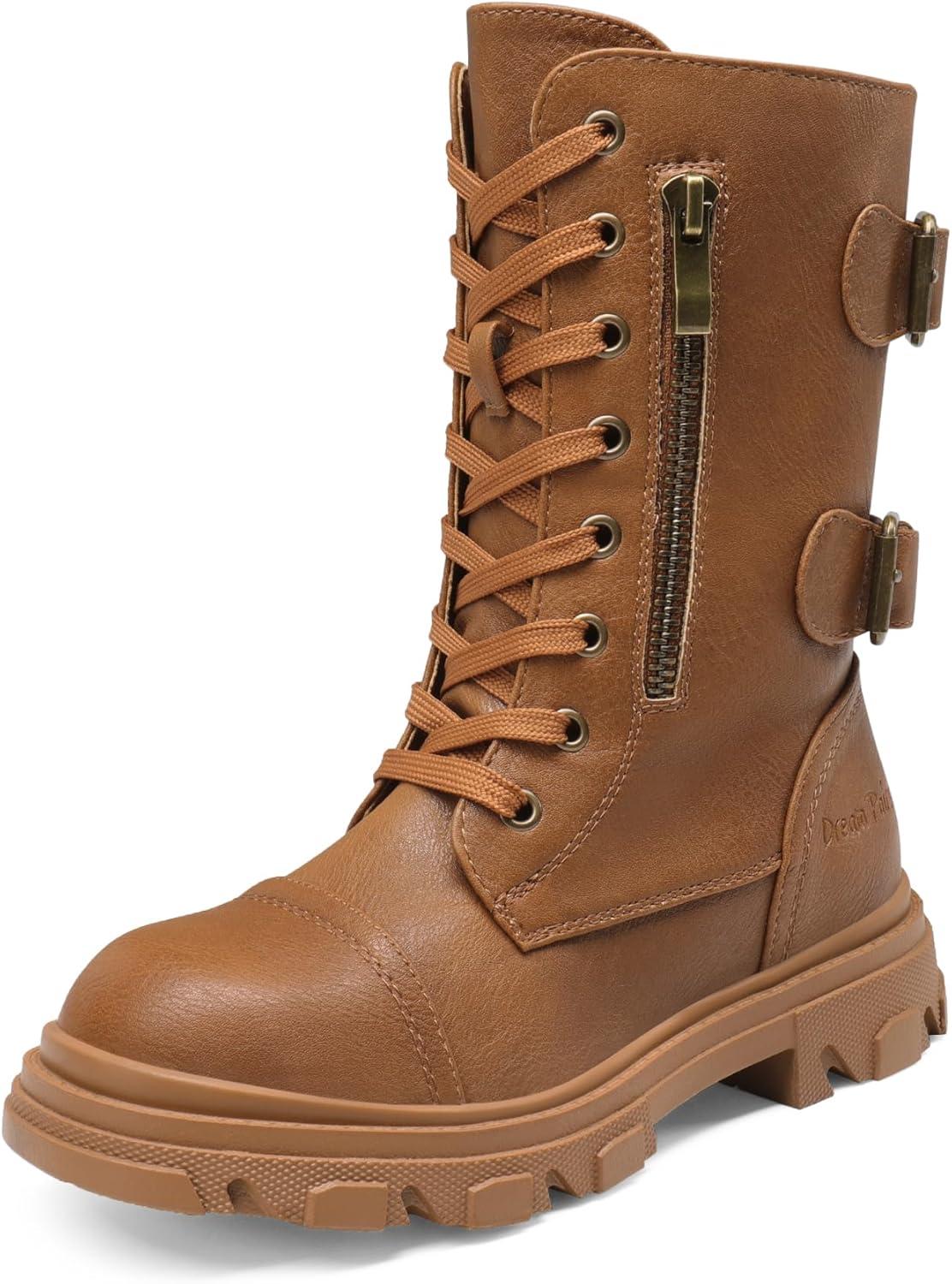 image:imageDREAM PAIRS Girls Combat Boots Side Zipper Ankle Booties ToddlerLittle KidBig KidCamel