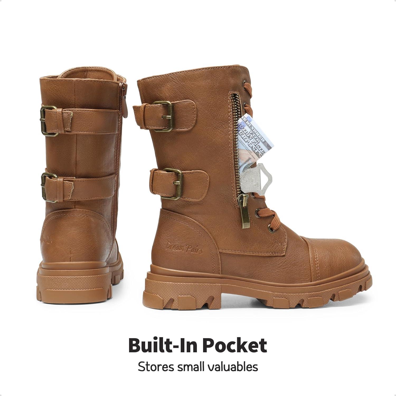 image:imageDREAM PAIRS Girls Combat Boots Side Zipper Ankle Booties ToddlerLittle KidBig KidCamel