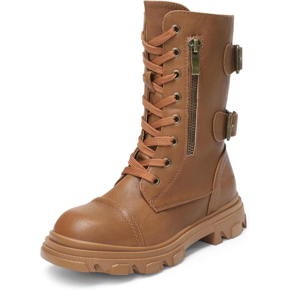 image:imageDREAM PAIRS Girls Combat Boots Side Zipper Ankle Booties ToddlerLittle KidBig KidCamel