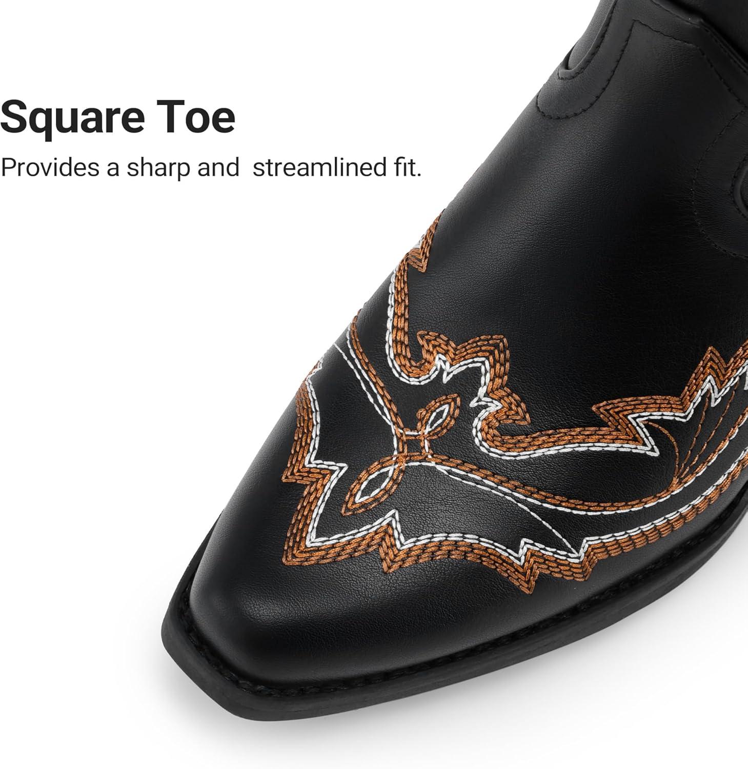 image:imageDREAM PAIRS Cowboy Knee High Boots for Women Western Retro Embroidered Cowgirl Boots Fashion Narrow Square Toe Comfortable Side Zipper Tall Boots for LadiesBlack