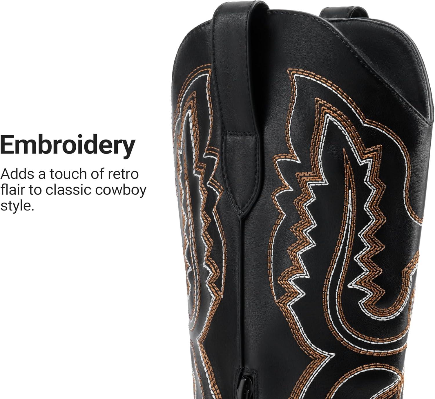 image:imageDREAM PAIRS Cowboy Knee High Boots for Women Western Retro Embroidered Cowgirl Boots Fashion Narrow Square Toe Comfortable Side Zipper Tall Boots for LadiesBlack