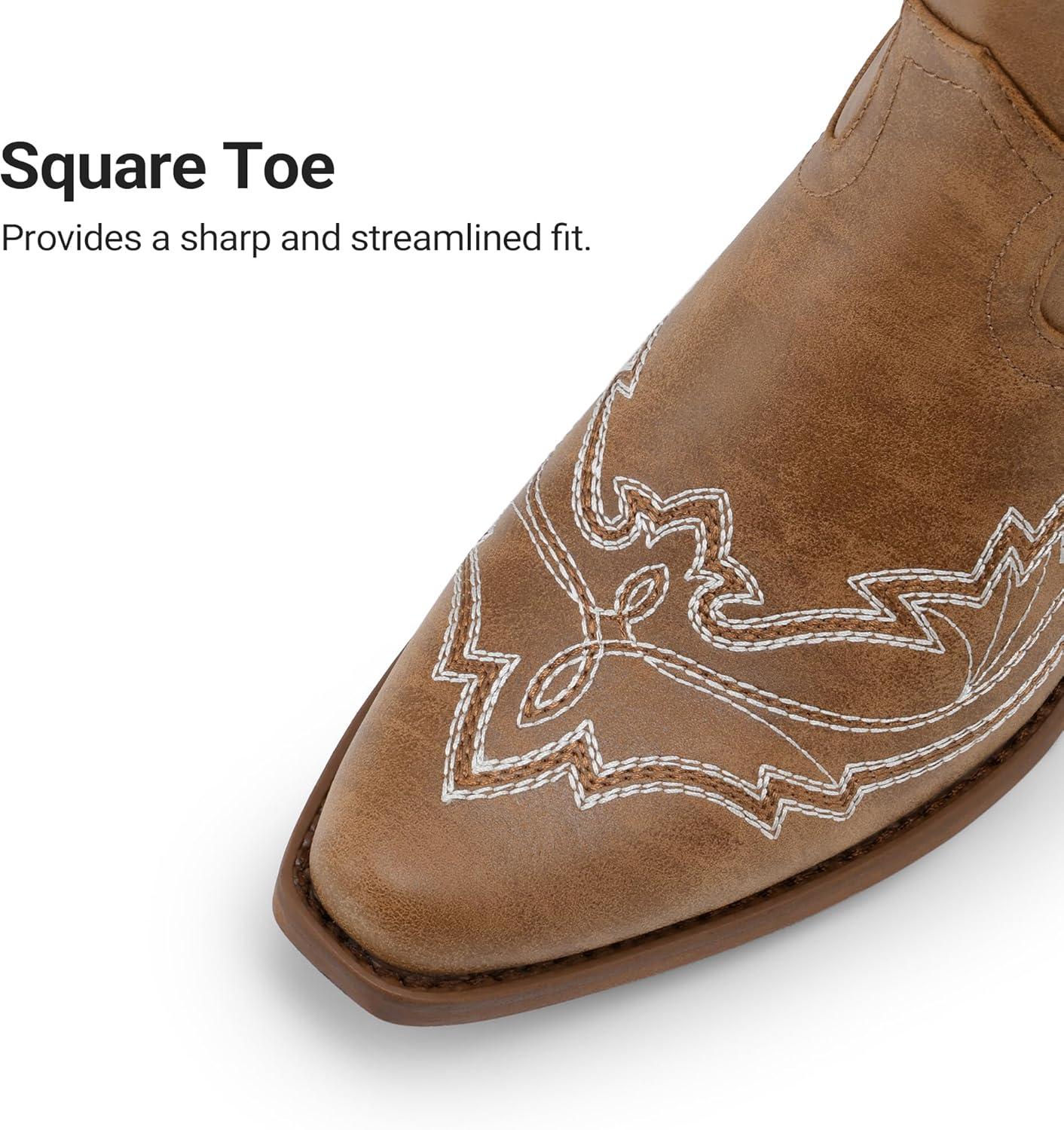 image:imageDREAM PAIRS Cowboy Knee High Boots for Women Western Retro Embroidered Cowgirl Boots Fashion Narrow Square Toe Comfortable Side Zipper Tall Boots for LadiesBrown
