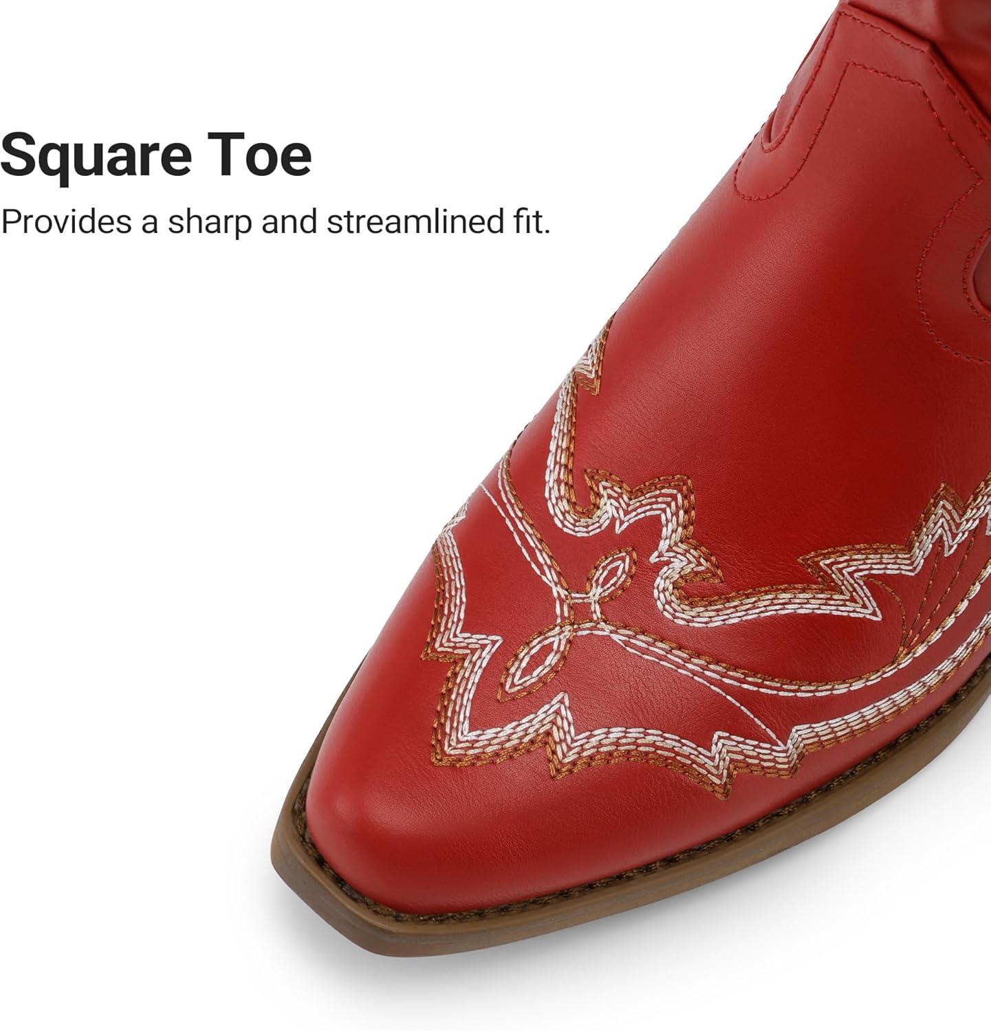 image:imageDREAM PAIRS Cowboy Knee High Boots for Women Western Retro Embroidered Cowgirl Boots Fashion Narrow Square Toe Comfortable Side Zipper Tall Boots for LadiesRed