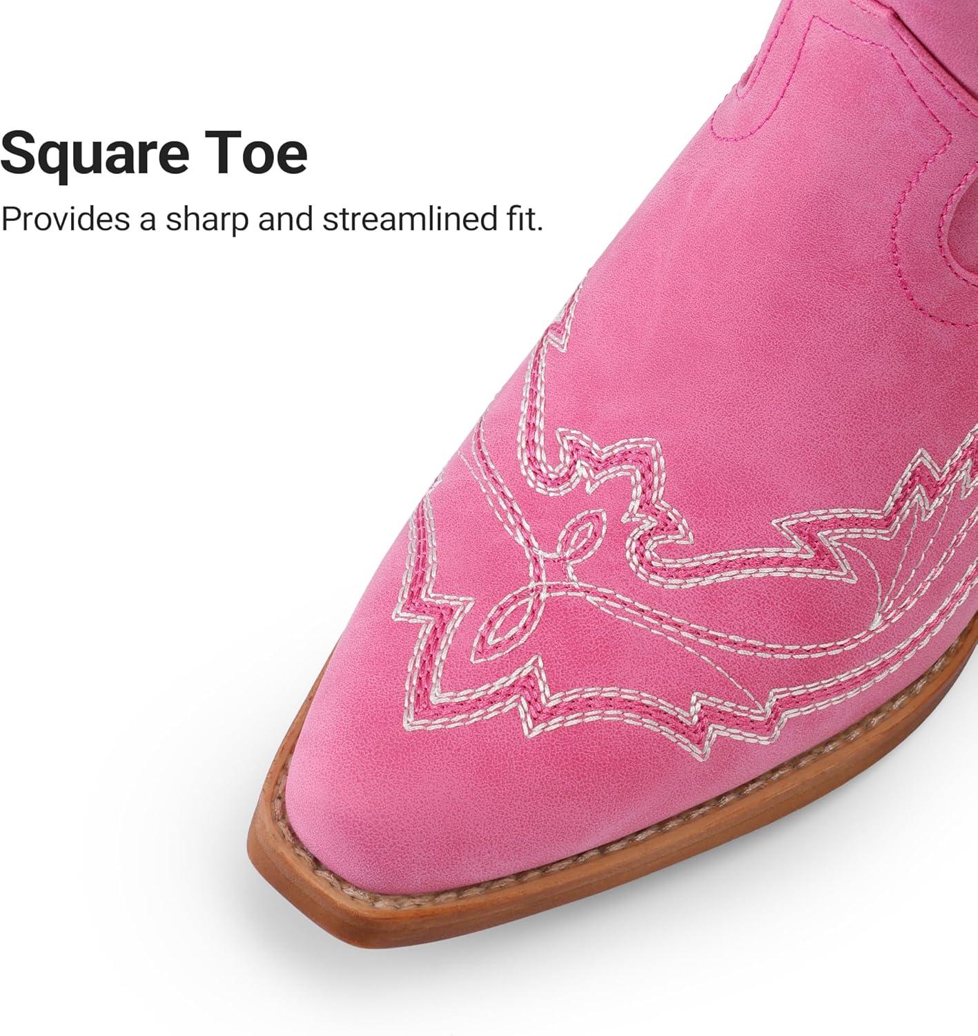 image:imageDREAM PAIRS Cowboy Knee High Boots for Women Western Retro Embroidered Cowgirl Boots Fashion Narrow Square Toe Comfortable Side Zipper Tall Boots for LadiesHot Pink