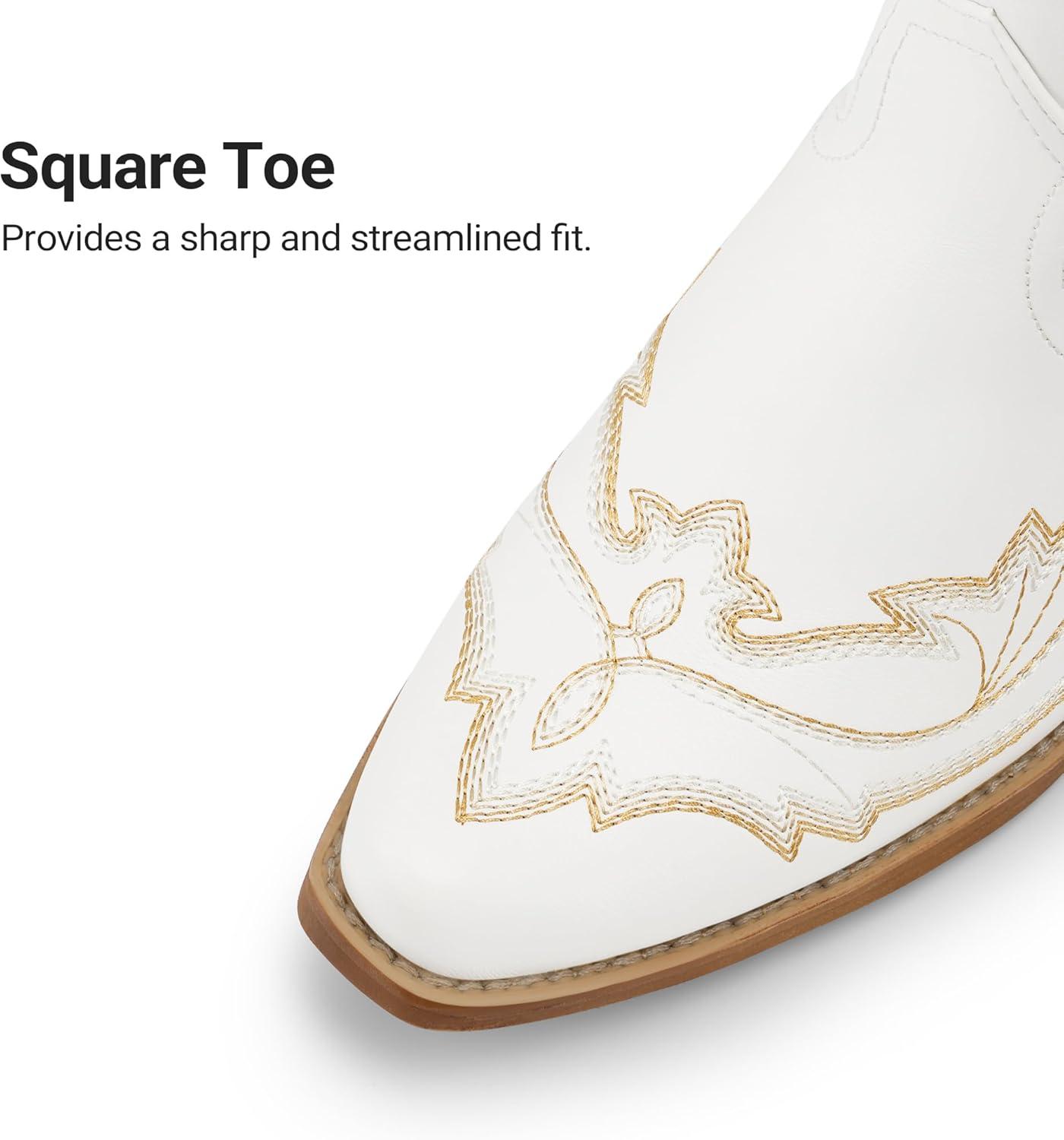 image:imageDREAM PAIRS Cowboy Knee High Boots for Women Western Retro Embroidered Cowgirl Boots Fashion Narrow Square Toe Comfortable Side Zipper Tall Boots for LadiesWhite