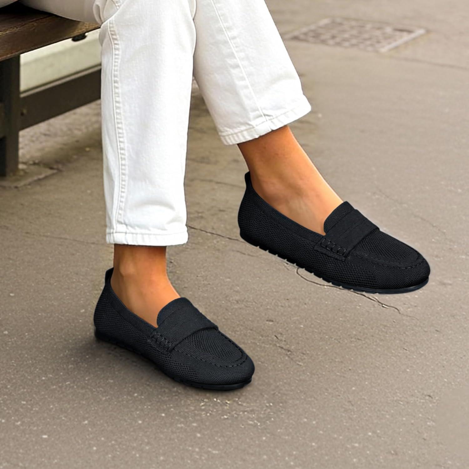 image:imageDREAM PAIRS Loafers for Women Penny Knitted Loafer Casual Comfortable Slip On Flats Work Business Walking ShoesBlack