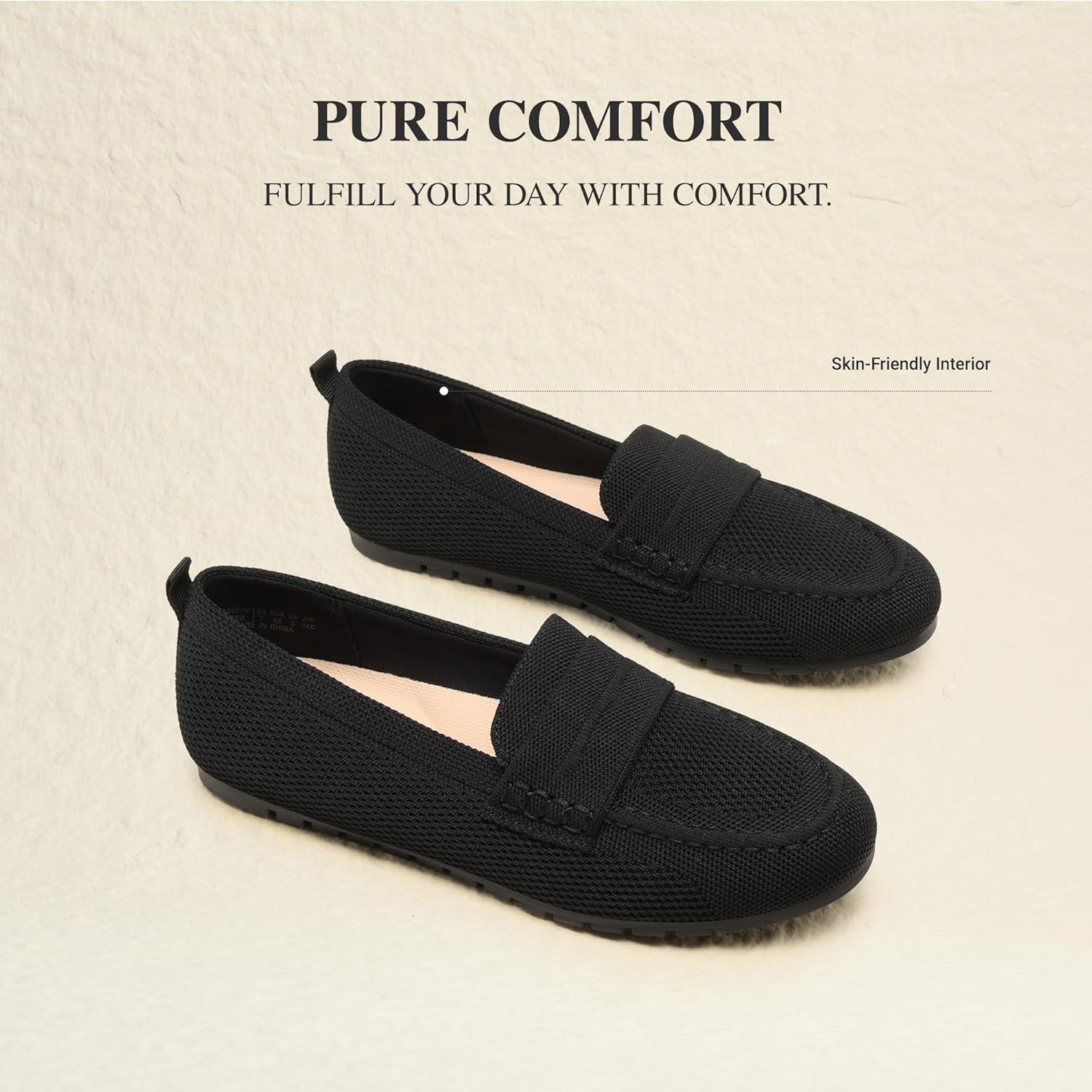 image:imageDREAM PAIRS Loafers for Women Penny Knitted Loafer Casual Comfortable Slip On Flats Work Business Walking ShoesBlack