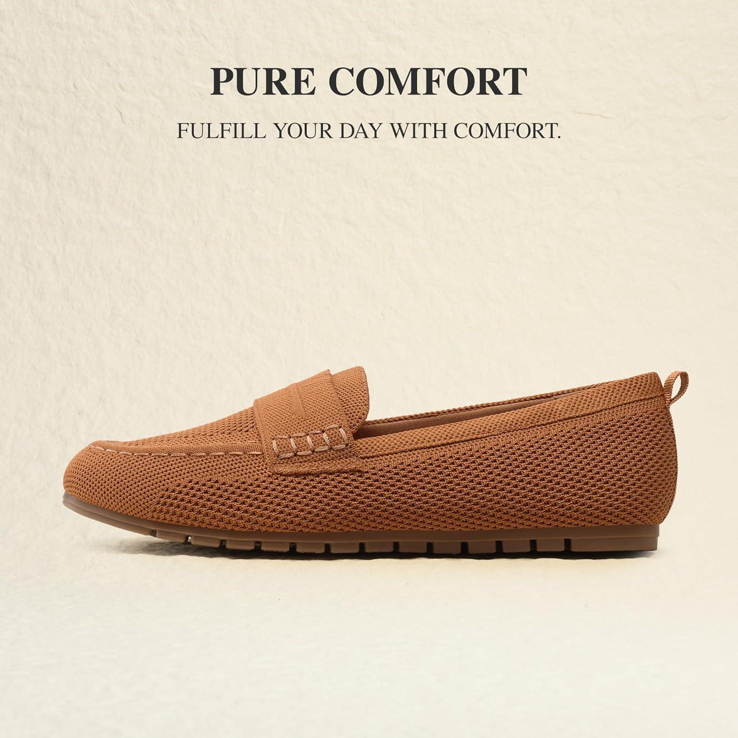 image:imageDREAM PAIRS Loafers for Women Penny Knitted Loafer Casual Comfortable Slip On Flats Work Business Walking ShoesBrown