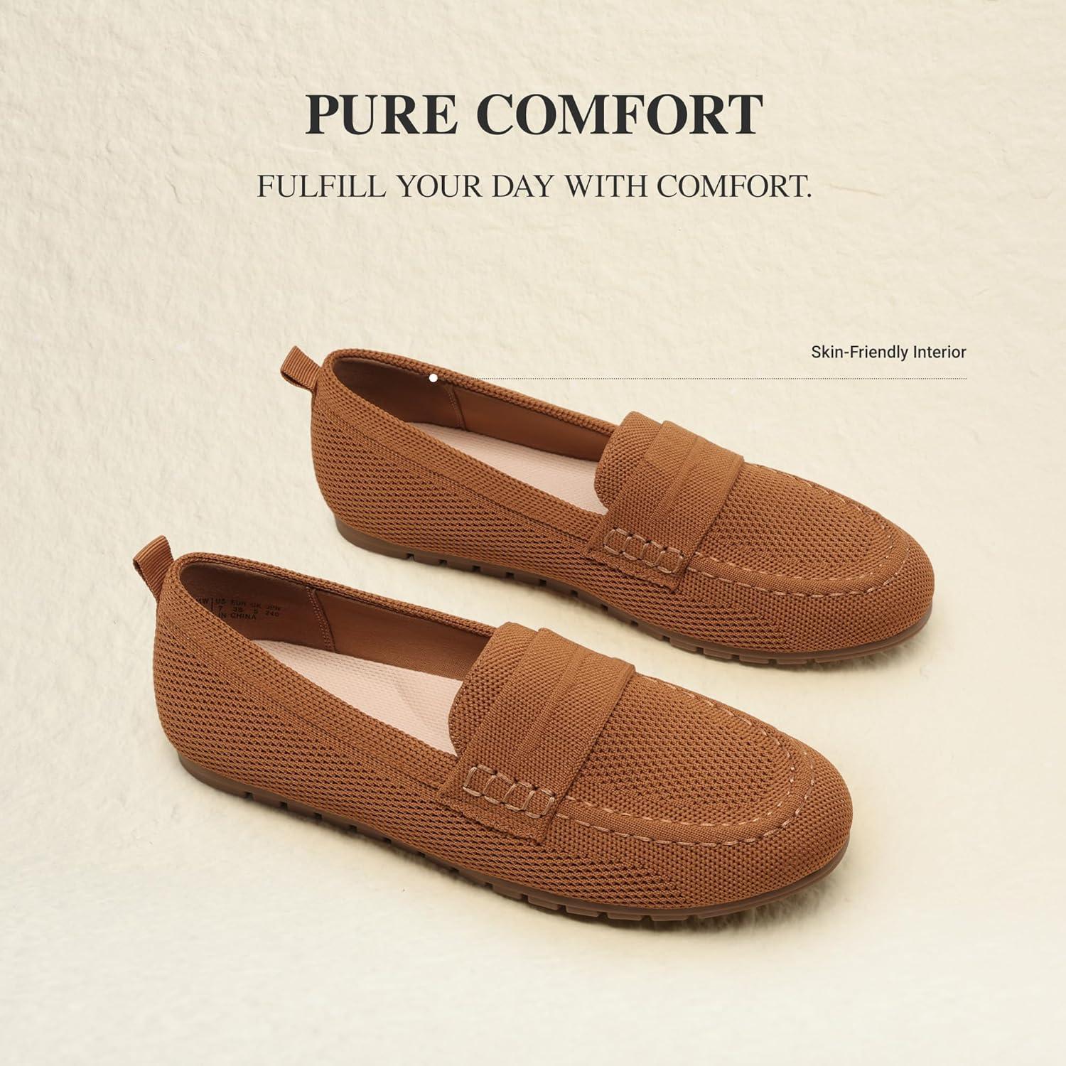 image:imageDREAM PAIRS Loafers for Women Penny Knitted Loafer Casual Comfortable Slip On Flats Work Business Walking ShoesBrown