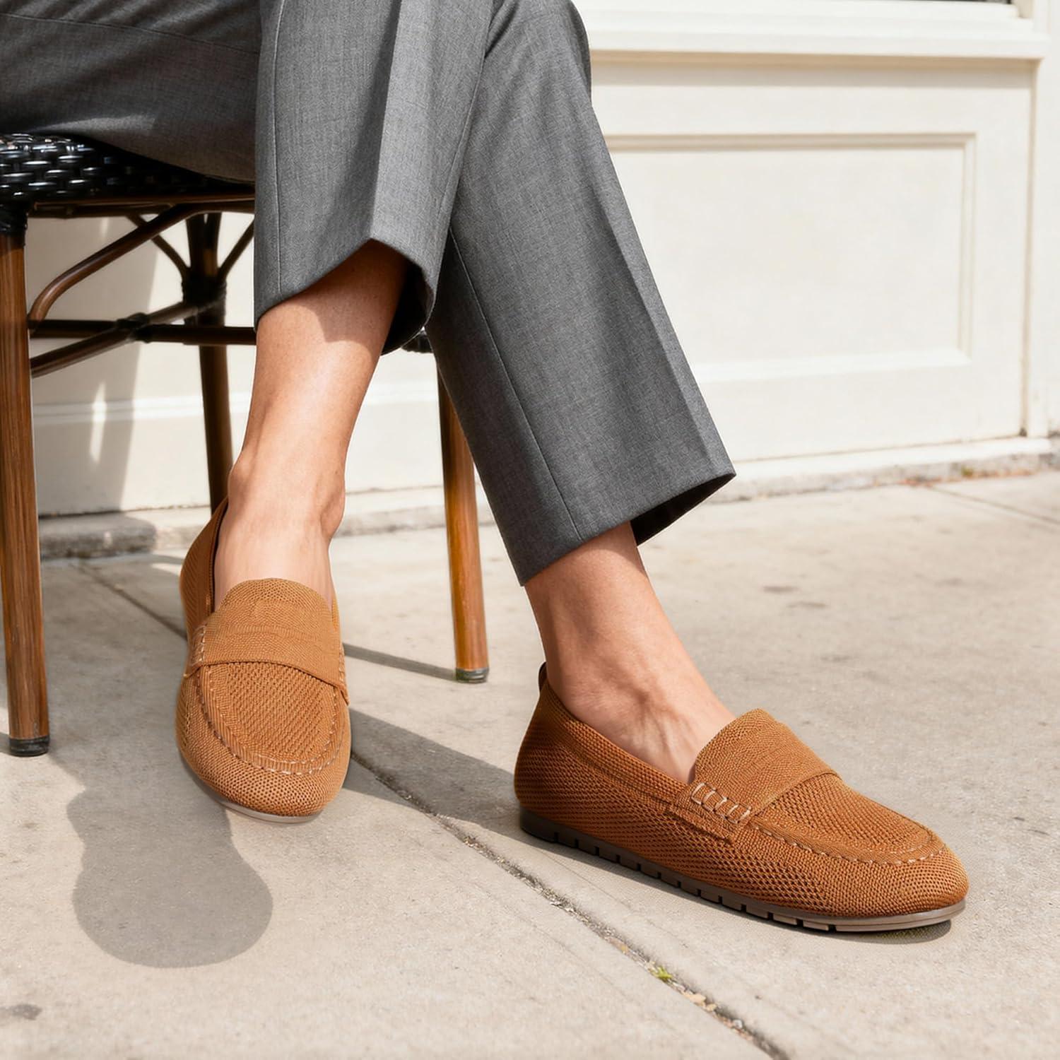 image:imageDREAM PAIRS Loafers for Women Penny Knitted Loafer Casual Comfortable Slip On Flats Work Business Walking ShoesBrown