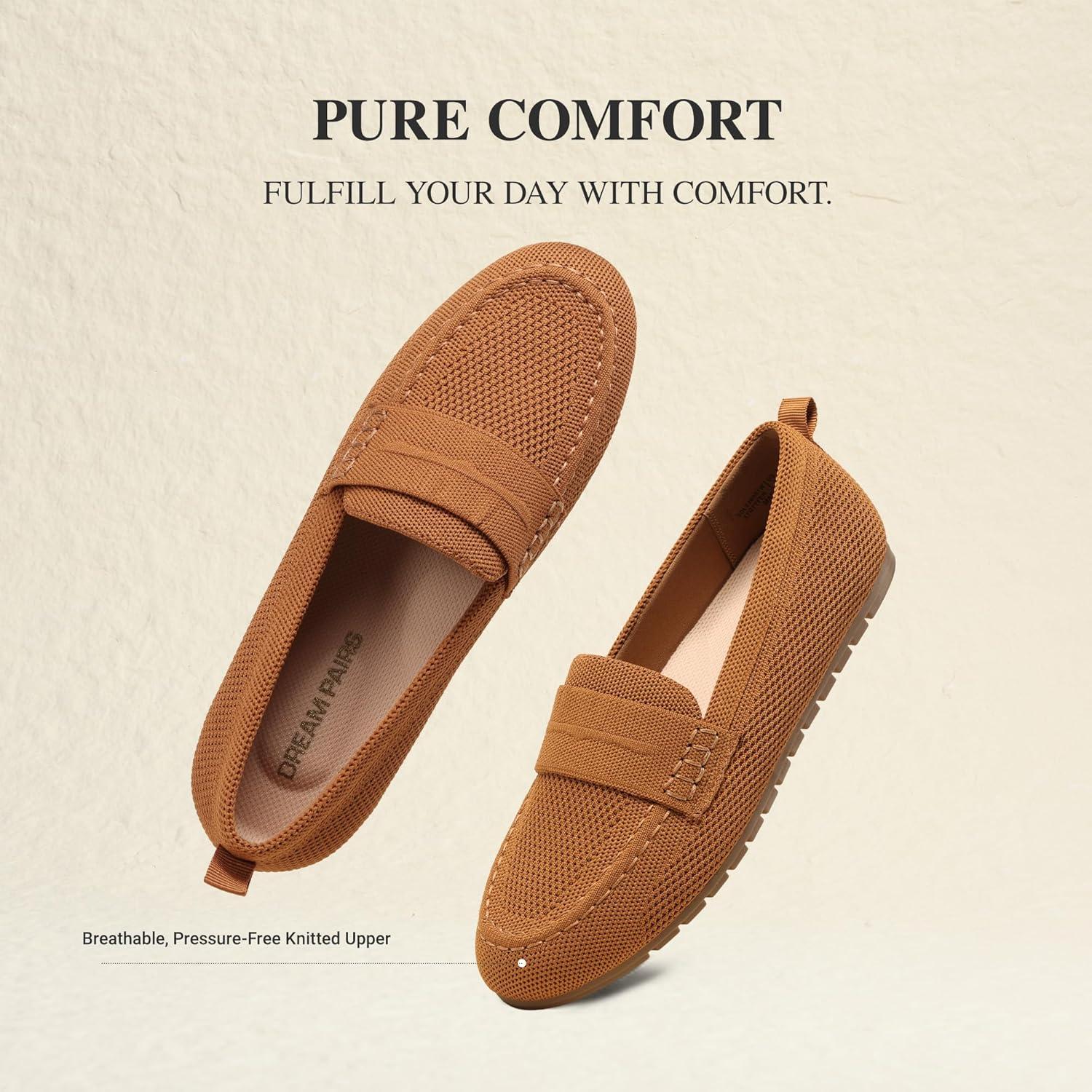 image:imageDREAM PAIRS Loafers for Women Penny Knitted Loafer Casual Comfortable Slip On Flats Work Business Walking ShoesBrown