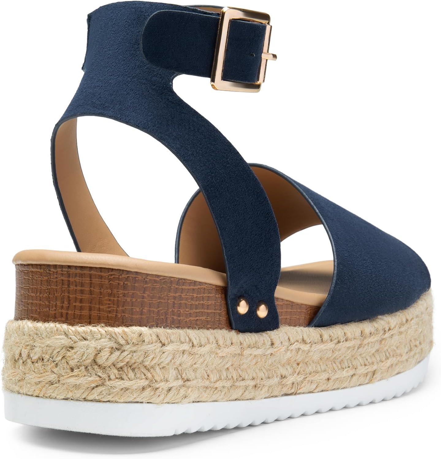 image:imageDREAM PAIRS Womens Platform Espadrilles Casual Ankle Strap Wedge Sandals Comfortable Dressy Summer ShoesNavysuede