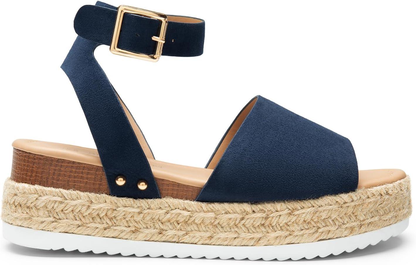 image:imageDREAM PAIRS Womens Platform Espadrilles Casual Ankle Strap Wedge Sandals Comfortable Dressy Summer ShoesNavysuede