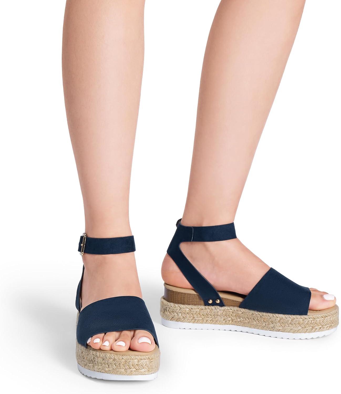 image:imageDREAM PAIRS Womens Platform Espadrilles Casual Ankle Strap Wedge Sandals Comfortable Dressy Summer ShoesNavysuede