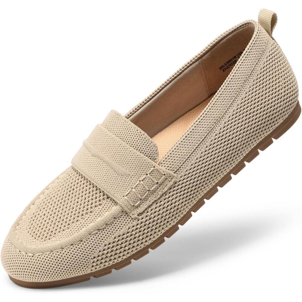 image:imageDREAM PAIRS Loafers for Women Penny Knitted Loafer Casual Comfortable Slip On Flats Work Business Walking ShoesBeige