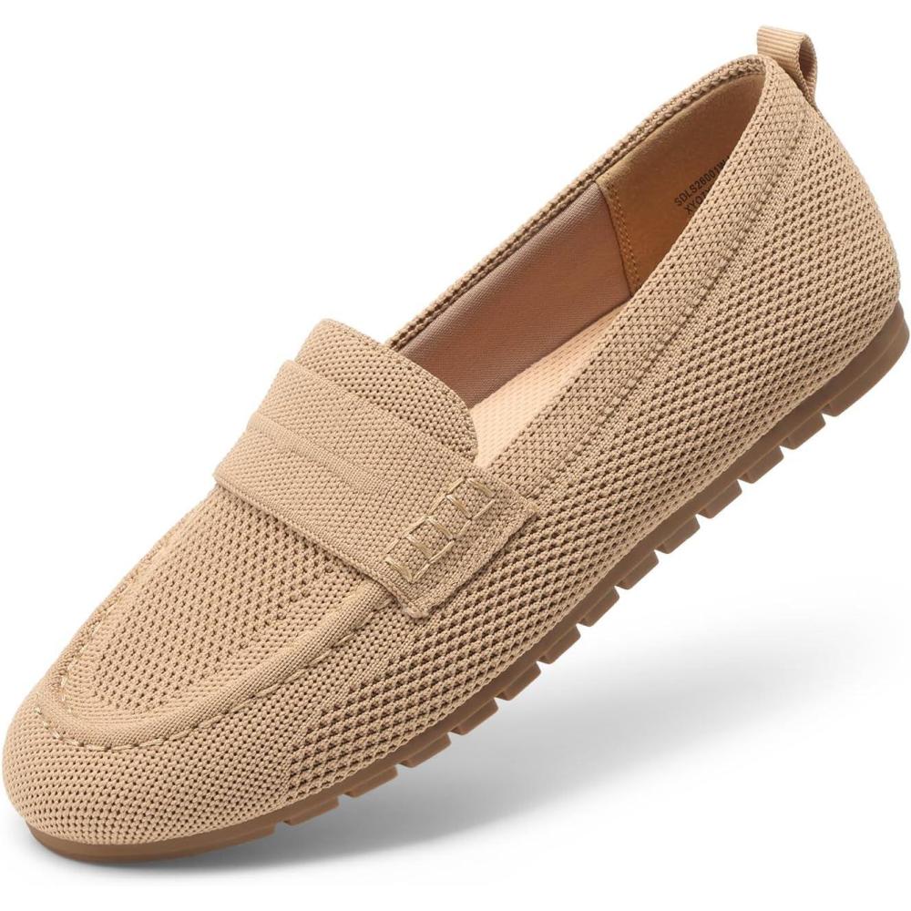 image:imageDREAM PAIRS Loafers for Women Penny Knitted Loafer Casual Comfortable Slip On Flats Work Business Walking ShoesNude