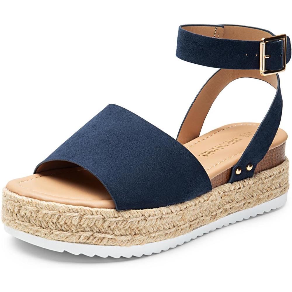 image:imageDREAM PAIRS Womens Platform Espadrilles Casual Ankle Strap Wedge Sandals Comfortable Dressy Summer ShoesNavysuede